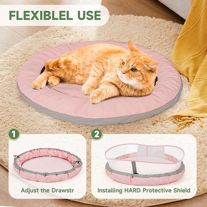 Cat Beds for Indoor Cats, Round Dog Bed for Small Dogs, Puppy, Kitten -Soft Plush Washable Cat Bed Calming with Protective Shield (Pink，18 Inches)