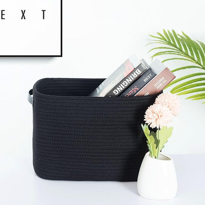 MINTWOOD Design 3-Pack Storage Baskets for Shelves, Decorative Baskets for Organizing, Woven Baskets for Storage, Book Basket Cube Bin Box, Pantry Closet, Shoe Organizer, Black / Black