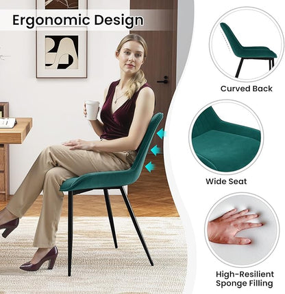 Giantex Dining Chairs Set of 4, Soft Velvet Upholstered Kitchen Dining Room Chairs w/Handle, Metal Legs, Curved Back, Modern Armless Accent Side Chair for Living Room, Restaurant (Velvet Green)
