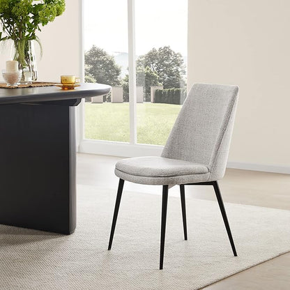 CHITA Mid-Century Padded Dining Chair, Modern Upholstered Fabric Dining Room Chair Set of 2 with Metal Legs, White