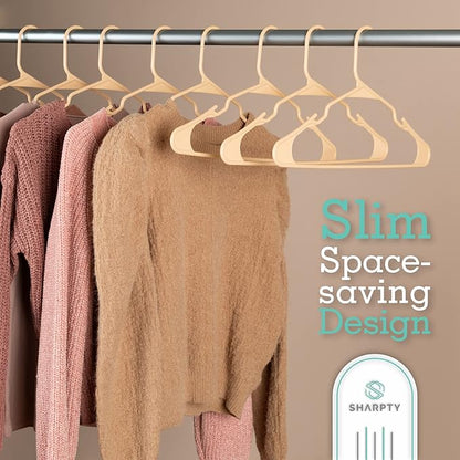 Sharpty Plastic Hangers Clothes Hangers for Clothing, Closet, Coats & Shirts - Notched, Durable, Thick, Tough & Space Saving - for Everyday Standard Use, Room Essentials & Basics - 20 Pack - Beige