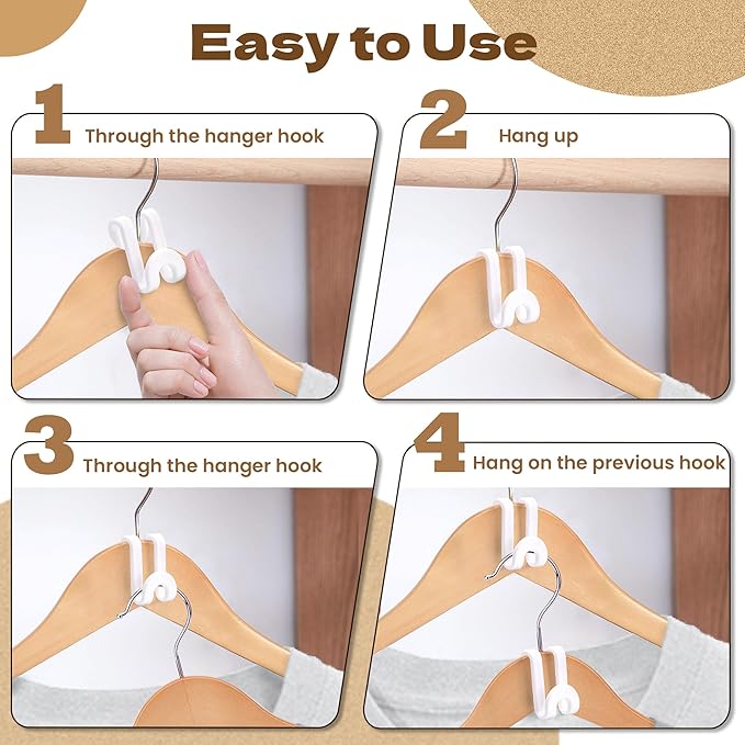 Mlici Cascading Hanger Connector, 60 Pcs Plastic Connector Hooks for Velvet Hanger or Clothes Hangers, Space Saving Hangers Hooks Closet Organizer - White