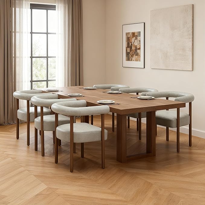 PU Leather Dining Chairs Set of 6, Modern Upholstered Dining Chair, Curved Backrest Kitchen Chairs Accent Chair Armchairs with Natural Wood Legs, Grey