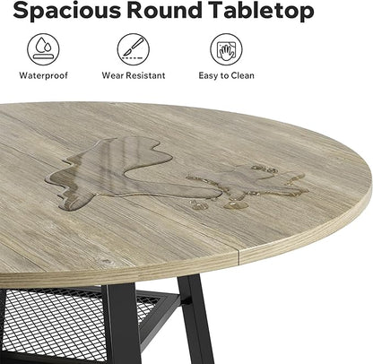 Round Dining Table for 2-4 People,42 Inch Dining Room Table,Modern Circle Kitchen Table with Storage Shelf and Metal Legs for Dining Room,Kitchen,Grey (Table Only)