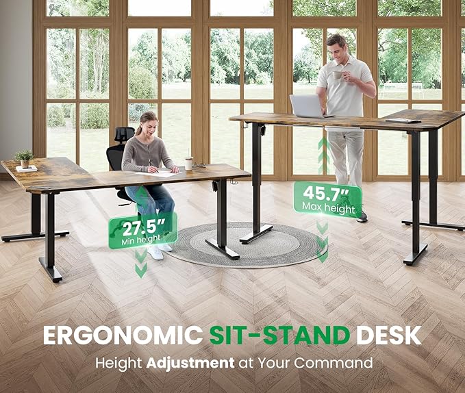 SIAGO L-Shaped Standing Desk - 75 x 63 Inch Adjustable Corner Standing Desk with Charging Station - L Shape Sit Stand Table with Memory Controller, Splice Board for Home Office