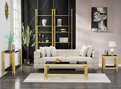 Goujxcy Modern Glass End Table Gold Sofa Side Table with Black Glass Top and Mirror Finish Stainless Steel Legs, Luxury Square Sofa Side Table Coffee Table Bedside Table for Living Room Bedroom (Gold)