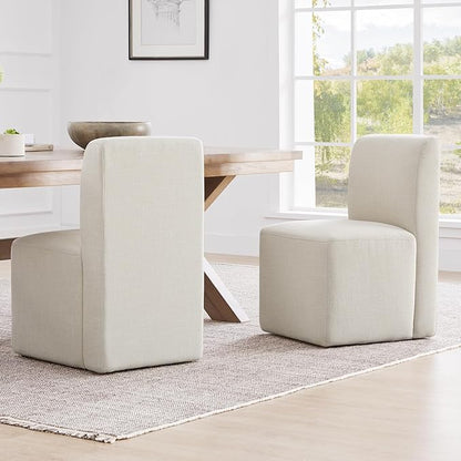 CHITA Dining Chairs with Casters Set of 2, FSC Certified Upholstered Armless Modern Rolling Dining Chairs with Rollers for Bedroom Reading Room Living Room, Linen