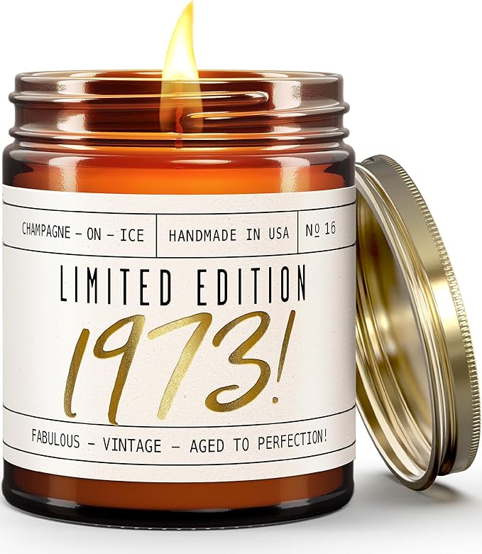 52nd Birthday Gifts for Women - 'Limited Edition 1973' Soy Candle, w/Champagne on Ice I 52 Birthday Gifts for Women I 52nd Gift for Her Ideas I 9oz Reusable Jar, 50Hr Burn, Made in USA
