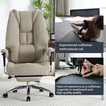 Big and Tall Office Chair 400lbs Wide Seat, Leather High Back Executive Office Chair with Lumbar Support, Ergonomic Chairs Padded Armrests & Thick Cushion (Mesh Beige)