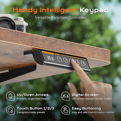 Huuger 63 x 28 Large Electric Standing Desk, Height Adjustable Computer Desk, 27.6" Deep Desktop, Stand up Gaming Office Table with 2 Hooks, 3 Preset Heights, for Home Office, Rustic Brown