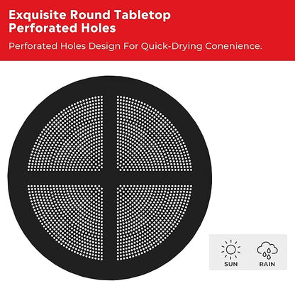 Costaelm Small Patio Table, Outdoor Round Dining Table, Weather Resistant Outside Table for Poolside Deck Lawn Garden Backyard, Black