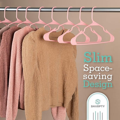 Sharpty Plastic Hangers Clothes Hangers for Clothing, Closet, Coats & Shirts - Notched, Durable, Thick, Tough & Space Saving - for Everyday Standard Use, Room Essentials & Basics - 20 Pack - Pink