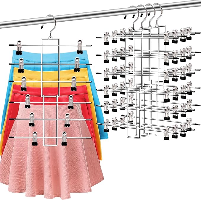 4 Pack Pants-Hangers-Space-Saving,6 Tier-Closet-Organizers-and-Storage Skirt Hooks with Clips,Closet-Organizer-Clothes-Organization-and-Storage Jeans Scarf Holder,College-Dorm-Room-Essentials Decor