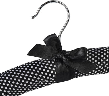Satin Padded Sweater Hangers Polka Dot, Blouse Hanger with Thick & Soft Foam for Bridal Wedding Dress Lingerie, Smooth Silk Covered Shirt Hanger Without Shoulder Bump (5pcs)