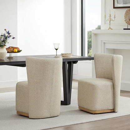 CHITA Upholstered Rolling Dining Chair on Casters Set of 2, FSC Certified Modern Fabric Dining Chair with Casters, Boucle Dining Chairs for Reading Room Waiting Room Kitchen Dining Room, Oatmeal