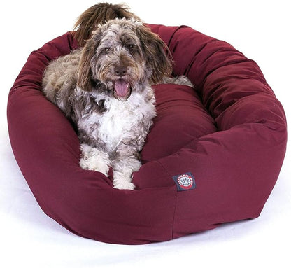 Majestic Pet 52 inch Burgundy Bagel Dog Bed Products | Cozy Soft Fluffy Donut Pet Bed with Spine Support for Head Rest – Anti-Anxiety Comfort for Puppies & Dogs, 52x35x11 Inches