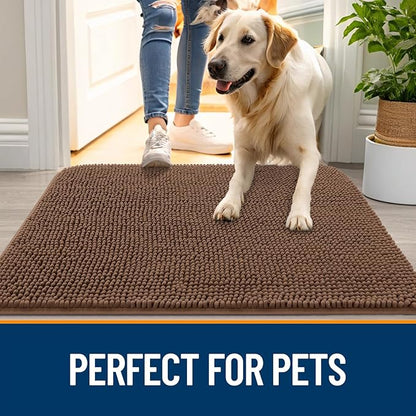 OLANLY Dog Door Mat for Muddy Paws 34x21, Absorbs Moisture and Dirt, Absorbent Non-Slip Washable Doormat, Quick Dry Chenille Mud Mat for Dogs, Entry Indoor Entryway Carpet for Inside Floor, Mocha