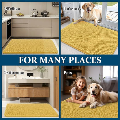 OLANLY Dog Door Mat for Muddy Paws 40x32, Absorbs Moisture and Dirt, Absorbent Non-Slip Washable Doormat, Quick Dry Chenille Mud Mat for Dogs, Entry Indoor Entryway Carpet for Inside Floor, Yellow