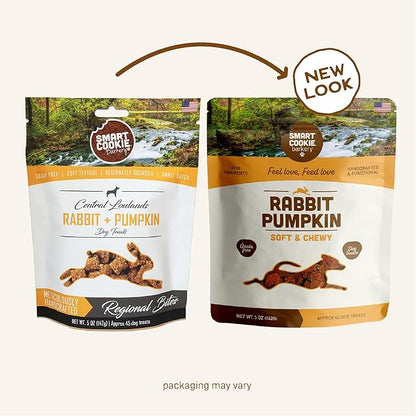 Smart Cookie All Natural Dog Treats - Rabbit & Pumpkin - Training Treats for Dogs & Puppies with Allergies, Sensitive Stomachs - Soft Dog Treats, Grain Free, Chewy, Human-Grade, Made in USA - 5oz Bag