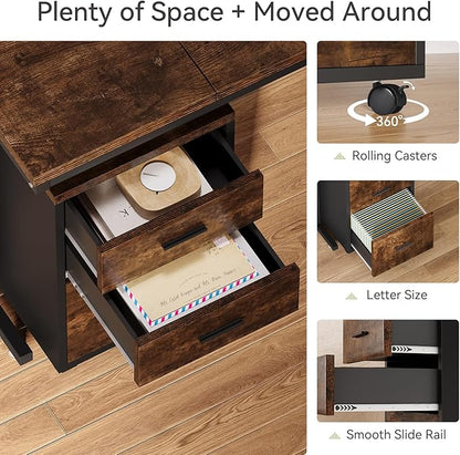 LITTLE TREE 83 Inch L-Shaped Office Desk with Drawers, Large Executive Office Desk with Storage, Wooden Computer Desk with File Cabinet, Modern Work Desk for Home Office, Brown