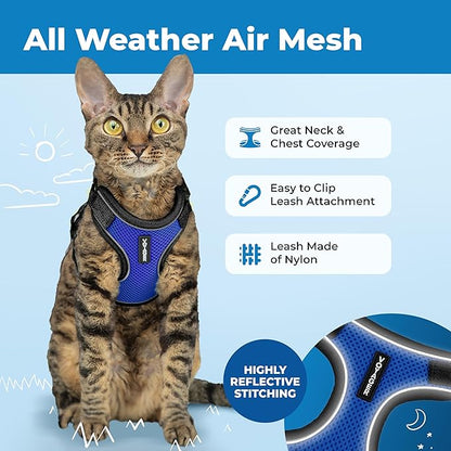 Voyager Escape Proof Cat Harness and Leash Set with Reflective Stitching, Neoprene Handle 5ft - Supports Small, Medium and Large Cats, Kittens for Walking by Best Pet Supplies - BT-Royal Blue, XS