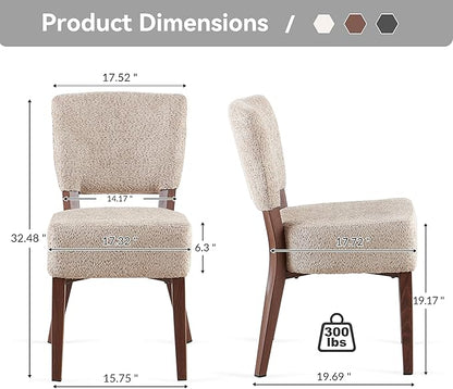 Howtek Modern Dining Chairs Set of 2 with 6.3" Thick Seat Cushions, Space-Saving Stackable Upholstered Kitchen Chairs, Ergonomic Backrest & Wood Grain Metal Legs, Brown