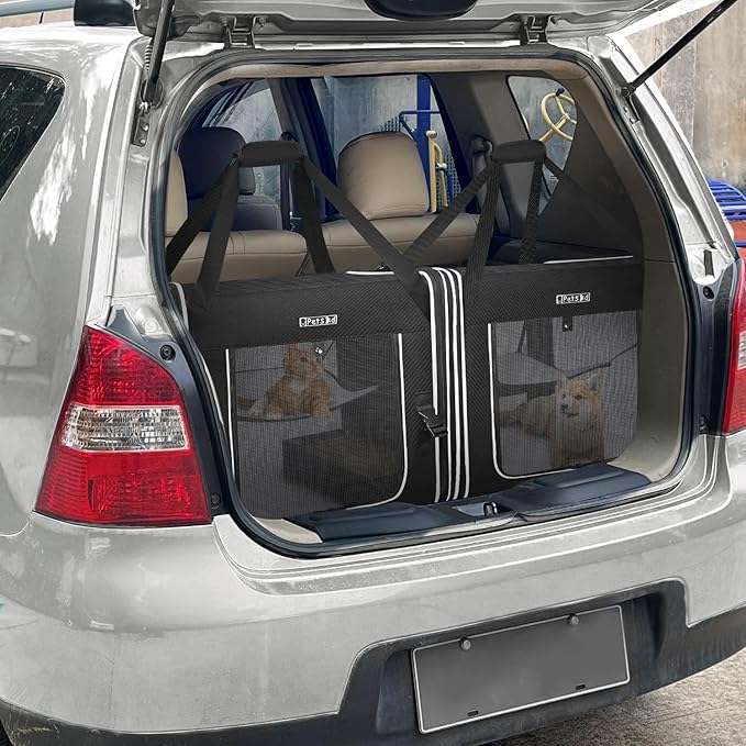 Petskd Portable Double Cat Carrier with Litter Box for Multiple Cats 2in1 Car Travel Carriers 36x17x17in Dual Large Cat Carrier with Safety Locking Zippers for Long Distance Travel
