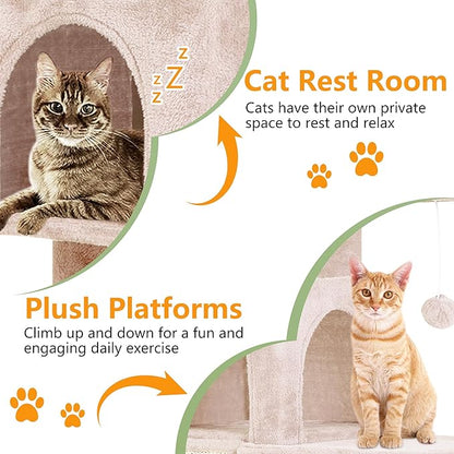 FDW Cat Tree for Indoor Cats 36 Inches Cat Tower Multi-Level Indoor Cat Play Condo House with Scratching Posts, Spacious Perch, Sisal Posts and Dangling Toys, Beige