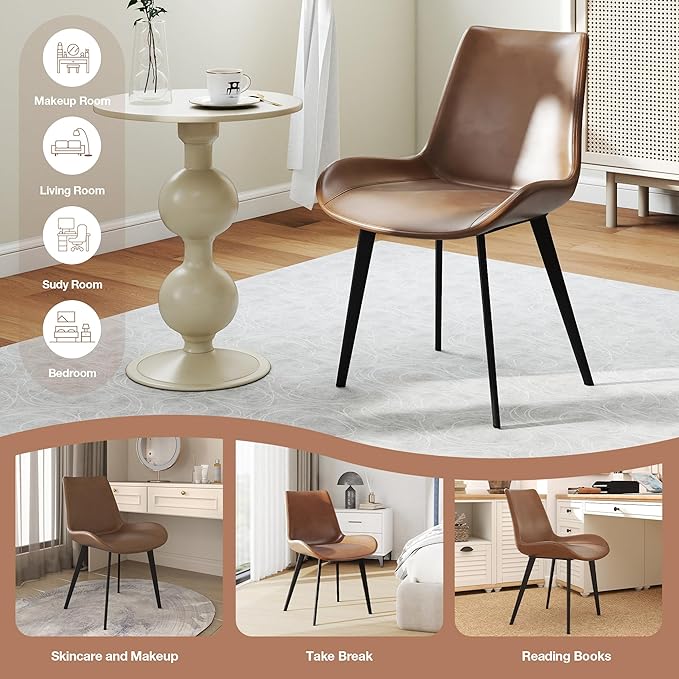 Modern Dining Chairs Set of 6, Upholstered Faux Leather Cushion Seat and Sturdy Metal Legs for Restaurant, Living Room, Grey