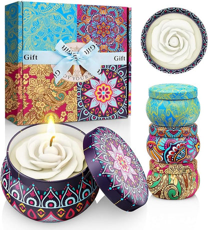 WINTERCRUSH Scented Candles Gift Set: 4 Pack Flower Shaped Christmas Candles for Home Scented - Stress Relief Gifts for Women, Birthday, Mother's Day (Flower)