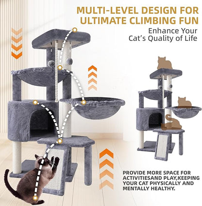 Xin Three Layer Cat Tree with Cat Condo and Two Hammocks,Grey