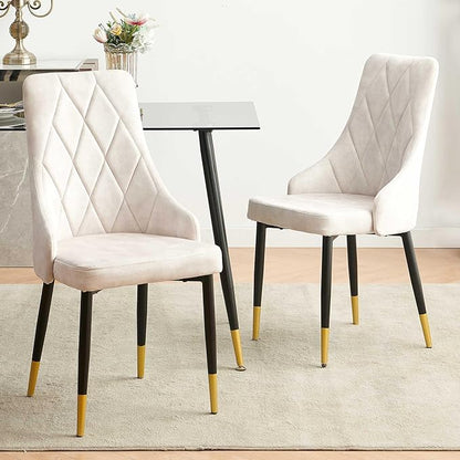 NORDICANA Upholstered Velvet Dining Chair Set of 2, Beige Armless Side Chair with Metal Legs for Home Kitchen