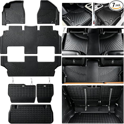 Floor Mats for 2017-2025 2026 Chrysler Pacifica(Hybrid Models), Fit 7 and 8 Passenger Model with Cargo Liners,TPE All Weather Protection Car Full Set Mats,for Pacifica 2017-2026 car Accessories