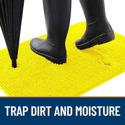 OLANLY Dog Door Mat for Muddy Paws 36x24, Absorbs Moisture and Dirt, Absorbent Non-Slip Washable Doormat, Quick Dry Chenille Mud Mat, Entry Indoor Entryway Carpet for Inside Floor, Lemon Yellow