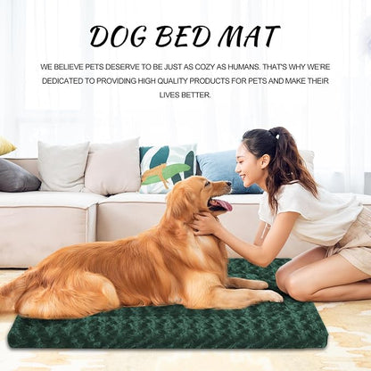 Washable Dog Bed Plush Orthopedic Outdoor Crate Mat with Non-Slip Bottom,Luxe Soft Kennel Pad for Pets,Cozy Cage Cushion & Pet Sleeping Mattress Large Sized,Medium,Small Dogs,36 x 24 inch,Green