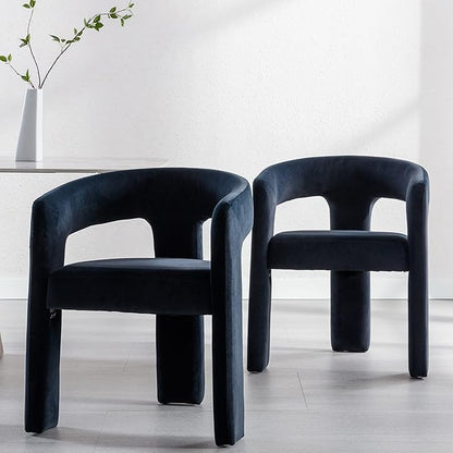 Modern Barrel Dining Chair, Velvet Upholstered Accent Side Chair with Arms Comfy Makeup Vanity Chair, Dining Living Room Kitchen Chair, Black