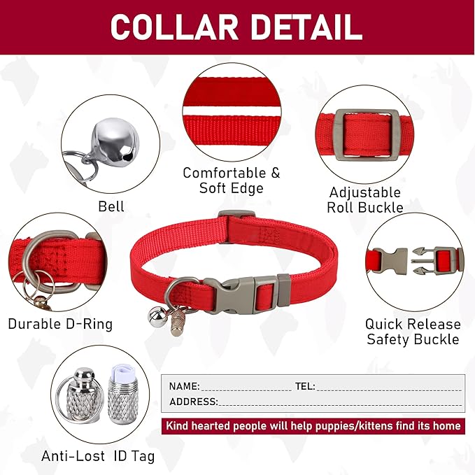 GAMUDA Small Pet Harness Collar and Leash Set, Step in No Chock No Pull Linen Fabric Soft Mesh Dog Vest Harnesses Reflective for Dogs Puppy Cats Kitten Rabbit (Red, M)