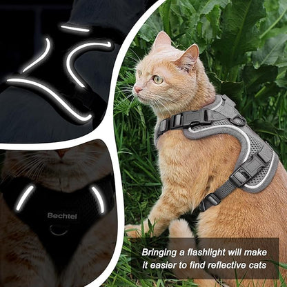 Cat Harness and Leash Set for Walking Escape Proof, Adjustable Soft Kittens Vest with Reflective Strip for Cats, Comfortable Outdoor Vest, Cat Car Leash, Grey, S