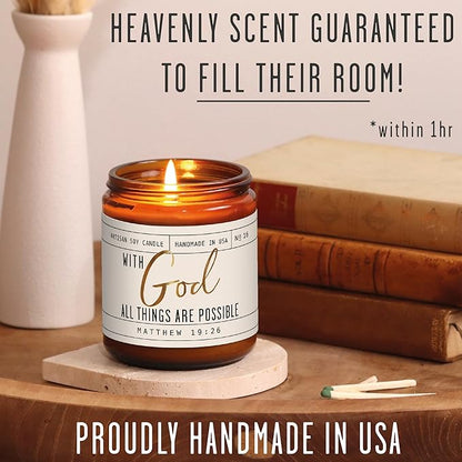 Christian Gifts for Women, Religious Gifts for Women - 'With God' Candle, w/Lily of the Valley & Lavender I Spiritual Gifts for Women I Faith Bible Gifts I Catholic Gifts Women I 50Hr Burn, USA Made
