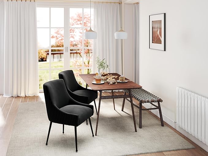 Velvet Dining Chairs Set of 6,Black Upholstered Living Room Chairs with Black Metal Legs, Modern Tufted Accent Chairs for Living Room, Study Room, Kitchen