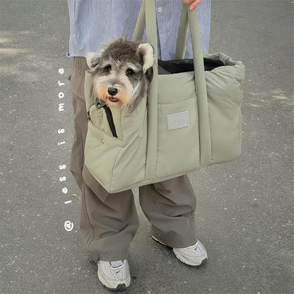 Dog Walking Bag Sling, Dog Carrier Purse with Safety Leash Clip,Warm Soft Sided Pet Carrier Purse for Small Medium Dogs Cats Portable Hands-Free Shoulder Tote for Outdoor Travel (Grayish Green)