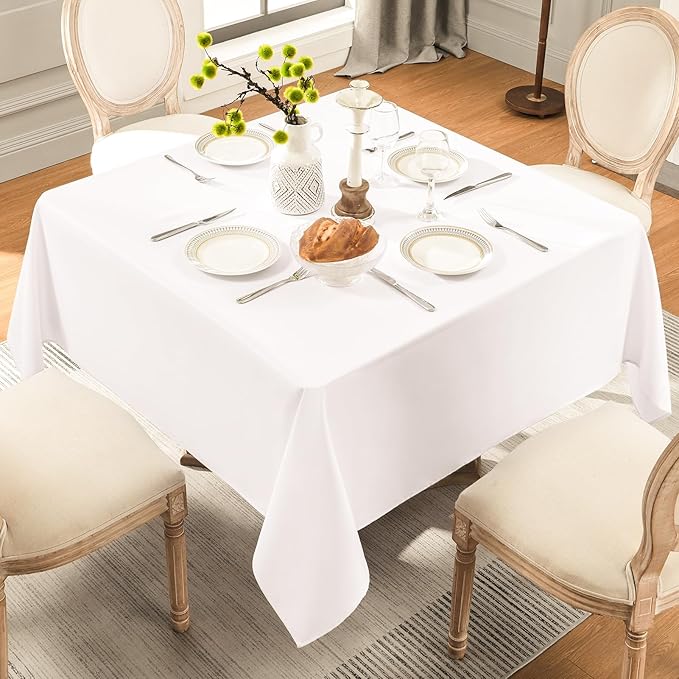 Square Tablecloth 52 x 52 Inch White 10 Pack Tablecloths Stain-Wrinkle Resistant Washable Polyester Table Cloths for Holiday, Buffet Parties, and Weddinge