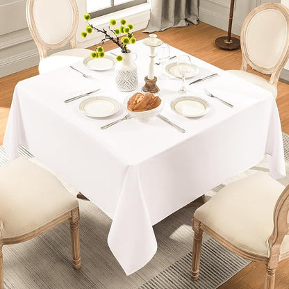 Square Tablecloth 52 x 52 Inch White 8 Pack Tablecloths Stain-Wrinkle Resistant Washable Polyester Table Cloths for Holiday, Buffet Parties, and Weddinge