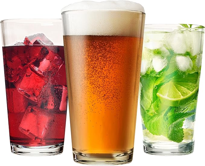 Set of 12 - Drinking Glasses 16 oz Highball Glasses Water Glass Cups Pint Glass Beer Glass Tumblers Bar Glass Design for Home and Kitchen
