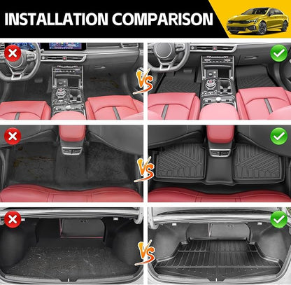 Trunk Mat with Floor Liners for 2021-2026 Kia K5(Only Fit FWD) / 2020-2026 Hyundai Sonata (Only Fit FWD & Gas) All Weather TPE Protector Cargo Liner Floor Mats Car Accessories