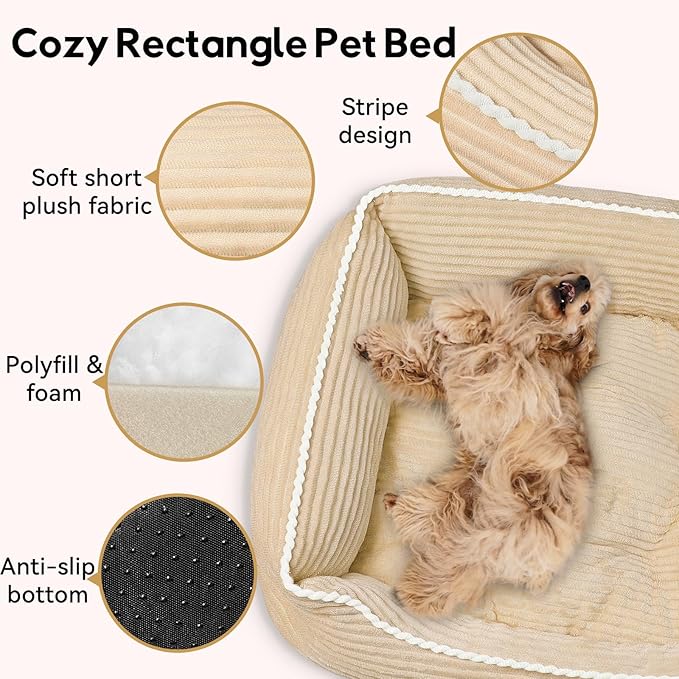 Rectangle Cat Dog Bed for Large Medium Small Pets Indoor Outdoor Machine Washable Sleeping Sofa Non-Slip Bottom Soft Puppy Bed Durable Orthopedic Calming Pet Cuddler (Medium, Coffee)