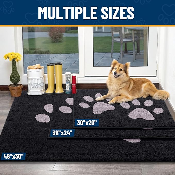 Smiry Dog Door Mat for Muddy Paws, Absorbs Moisture and Dirt, Low-Profile Entryway Mat with Non-Slip Backing, Entry Indoor Outdoor Doormat for Inside Floor (40x32 Inches, Black and Grey, Paw)