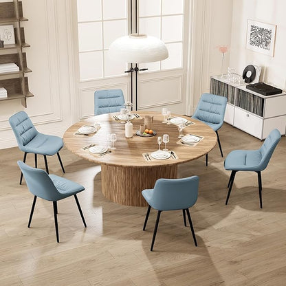 Kidol & Shellder Dining Chairs Set of 2, Modern Upholstered Faux Leather Kitchen Side Chairs with Comfortable Back - Mid-Century Armless Chair for Dining Living Room Bedrooms, with Metal Legs (Blue)