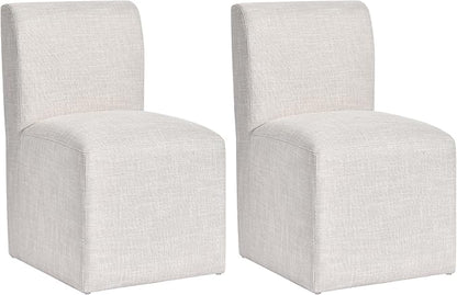 DUHOME Upholstered Dining Chair with Casters Set of 2,Armless Modern Rolling Linen Dining Chairs with Wheels for Dining Room Bedroom Reading Room Living Room