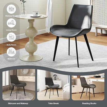 Modern Dining Chairs Set of 2, Upholstered Faux Leather Cushion Seat and Sturdy Metal Legs for Restaurant, Living Room, Brown